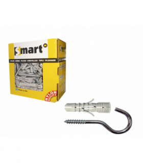 plug nylon grijs+schroefhaak *  5,0x 42 Zn nylon plug...