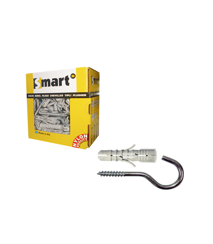 plug nylon grijs+schroefhaak *  8,0x 65 Zn...