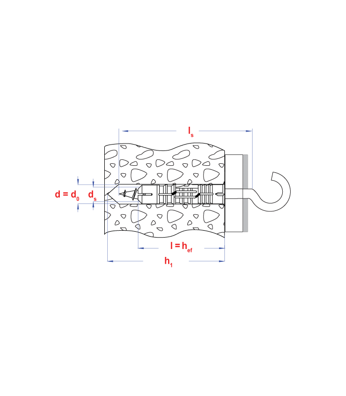 plug nylon grijs+schroefhaak *  8,0x 65 Zn...