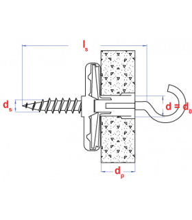 Nylon lichte hollewandplug + korte haak *  8x 40   (25 st ) 2