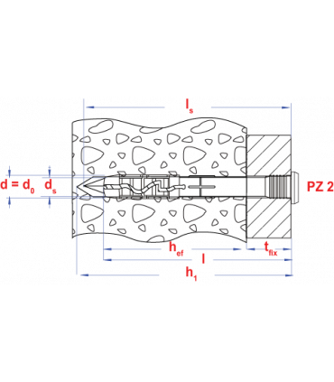 Nagelplug met cilinder boord * 6x35 in gesloten  - CE/ETA gekeurd  (200 st )