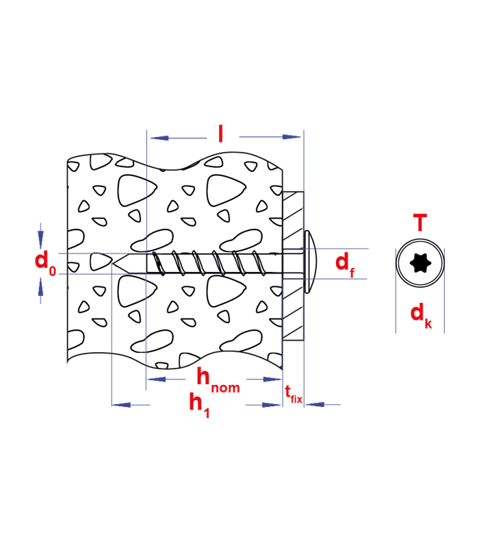 betonschroef S-BSF 6x5,00x40 Zn (T30) met...