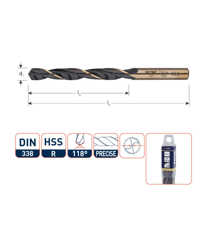 ROTEC HSS Spiraalboor DIN 338N Precise  1,1 mm...
