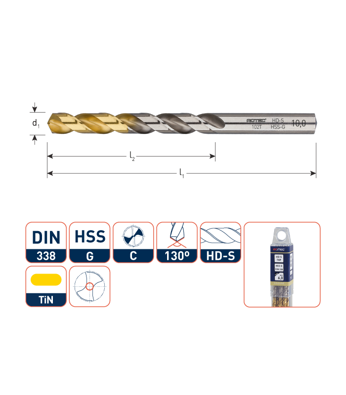 ROTEC HSS-G Spiraalboor DIN 338 HD-S TOP  3,20...