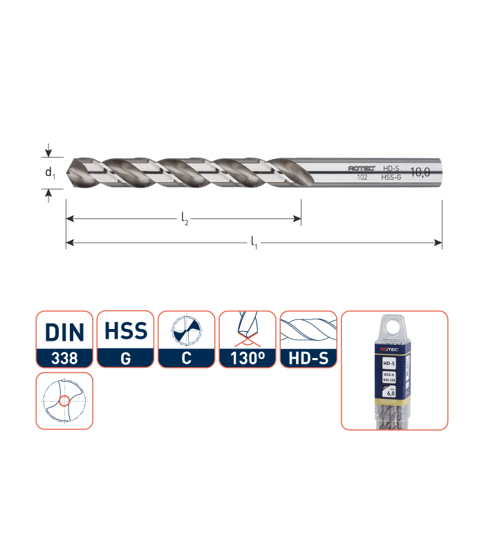 ROTEC HSS-G Spiraalboor DIN 338 HD-S splitpoint...