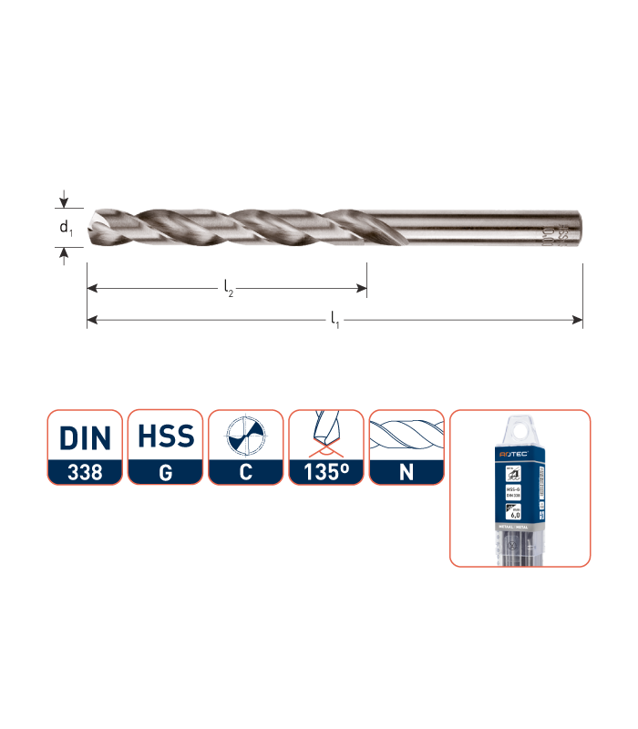 ROTEC HSS-G Spiraalboor DIN 338   2,1 mm per 10