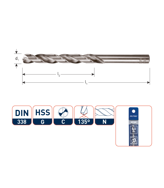 ROTEC HSS-G Spiraalb. DIN 338 splitpoint  10,0 mm/ in Etui per 1