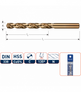 ROTEC HSS-Co5 Spiraalboor DIN 338 Cobalt splitpoint  5,0...