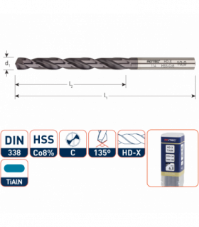 Werkö HSS-Co8 Spiraalboor DIN 338 HD-X TiAlN  1,60 mm per 10