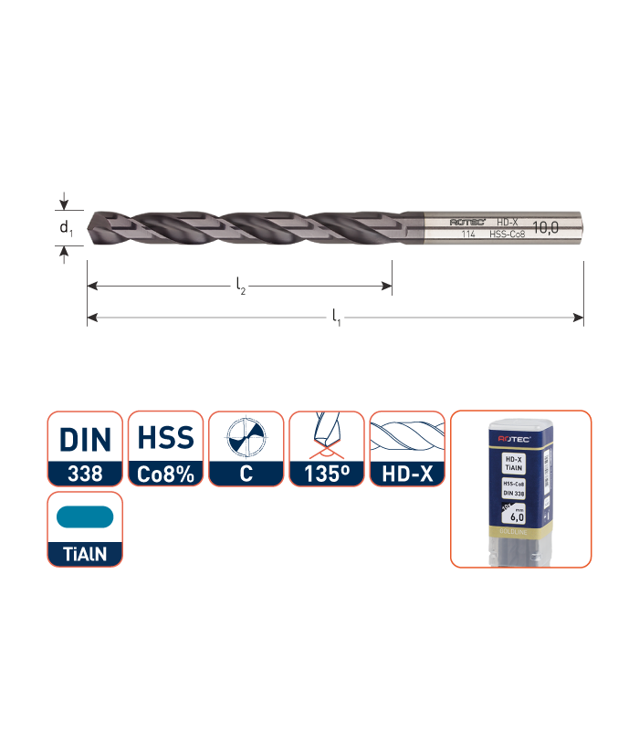Werkö HSS-Co8 Spiraalboor DIN 338 HD-X TiAlN...