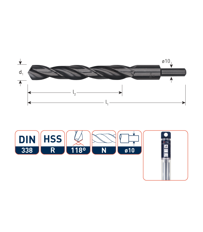 ROTEC HSS Spiraalboor DIN 338 (Schacht-10) 10,5 mm per 1