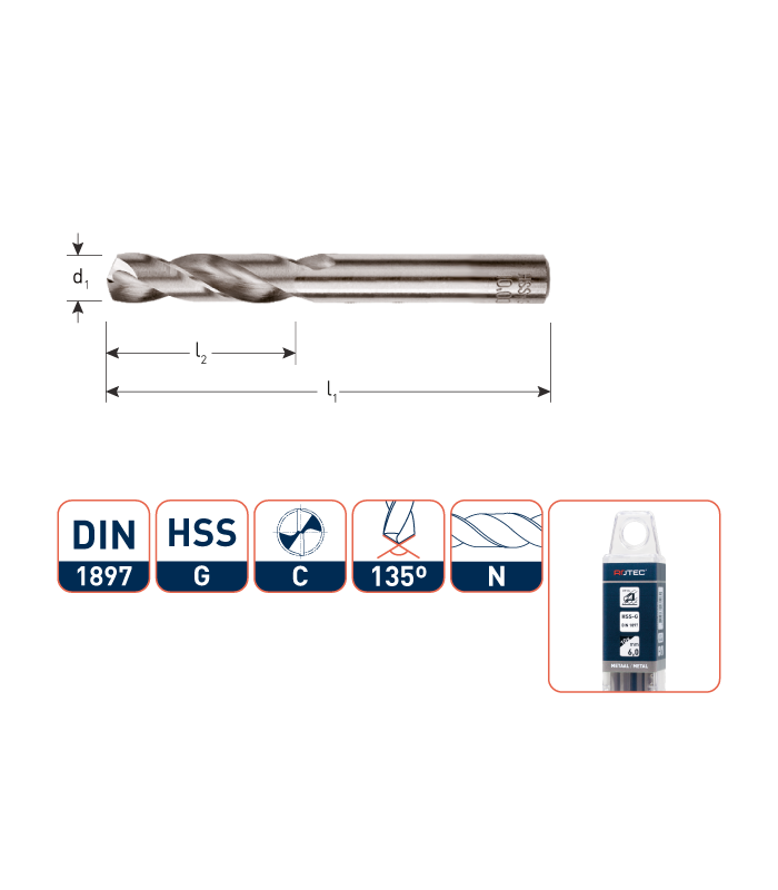 ROTEC HSS-G Plaatwerkboor DIN 1897 splitpoint  1,0 mm per 10