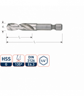 ROTEC HSS-G Boor-bit E6,3 DIN3126  3,0x16/47 mm per 0
