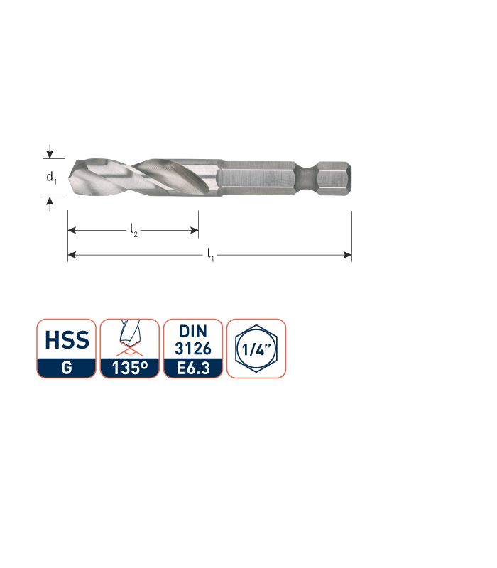 ROTEC HSS-G Boor-bit E6,3 DIN3126  6,5x26/59 mm...