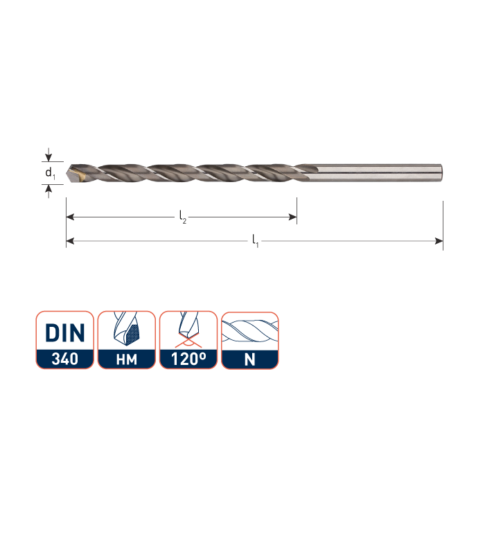 HSS Spiraalboor DIN 340 N met HM snijkant   5,1 x132 mm per 1