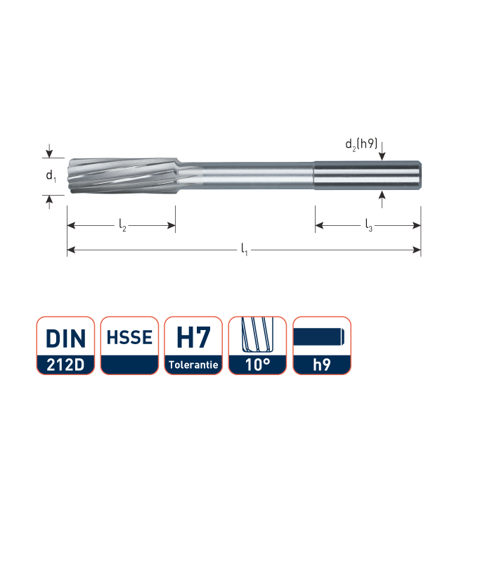 ROTEC HSSE Machineruimer cil. DIN 212D H7   5,0 mm per 1