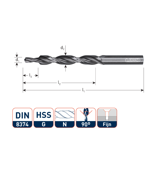 Werkö HSS Meerfasenboor DIN 8374 90°  M 8    15,0x8,4 per 0