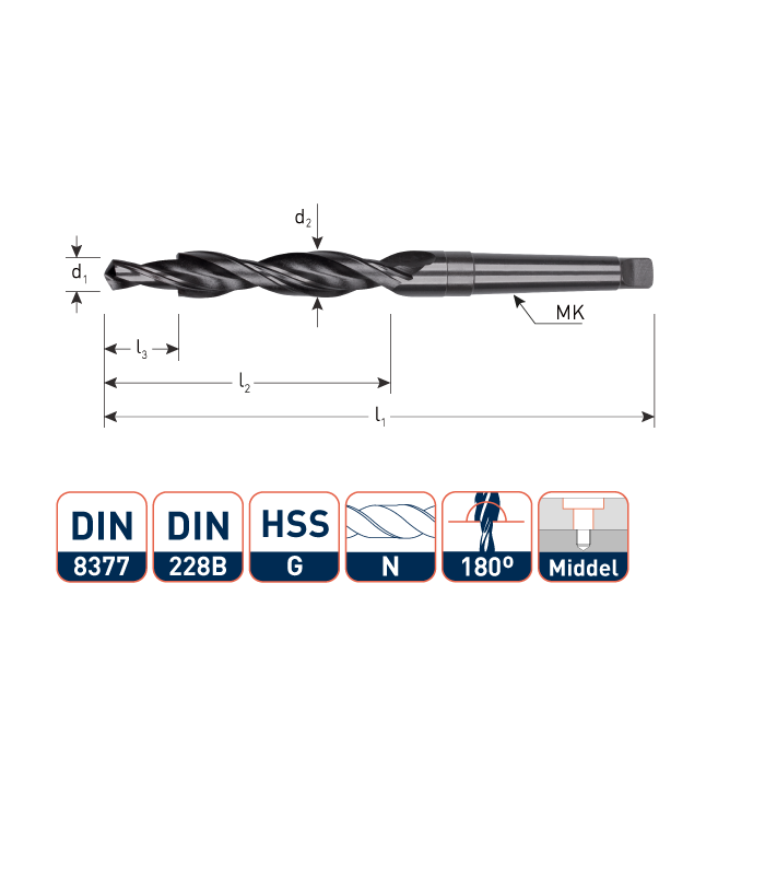 Werkö HSS MK-Meerfasenboor DIN 8377 180°  M 8  15,0x9,0 per 0