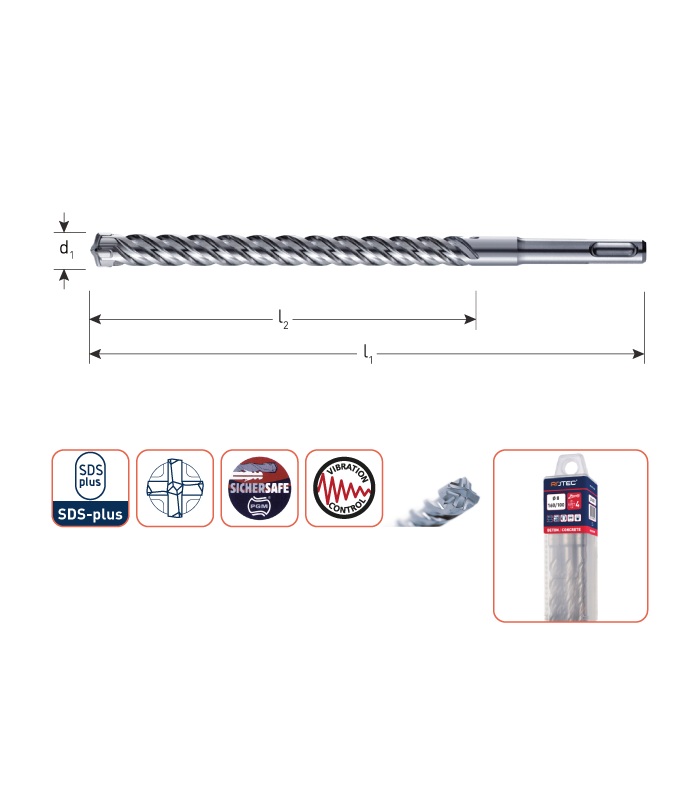 Hamerboor SDS+ 4-snijder 14,0x200/260 mm...