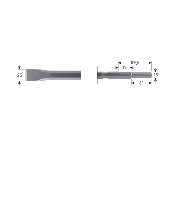 6-kant Plattebeitel  25x600mm  6-kant21,0...