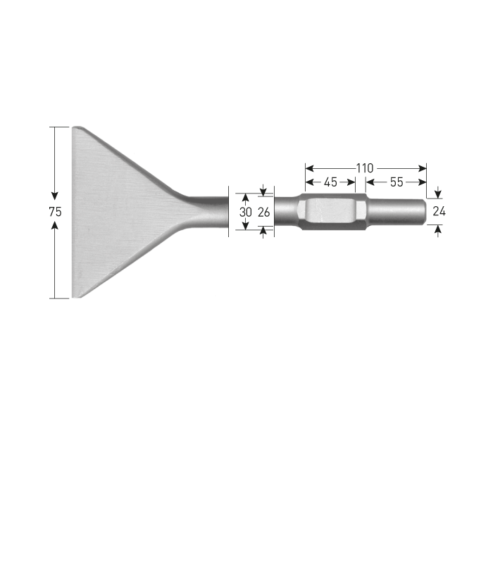 6-kant Spadebeitel     75x400mm  6-kant30,0 /24x55mm per 1