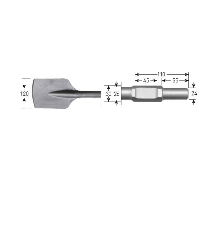 6-kant Spadebeitel  120x400mm  6-kant30,0...