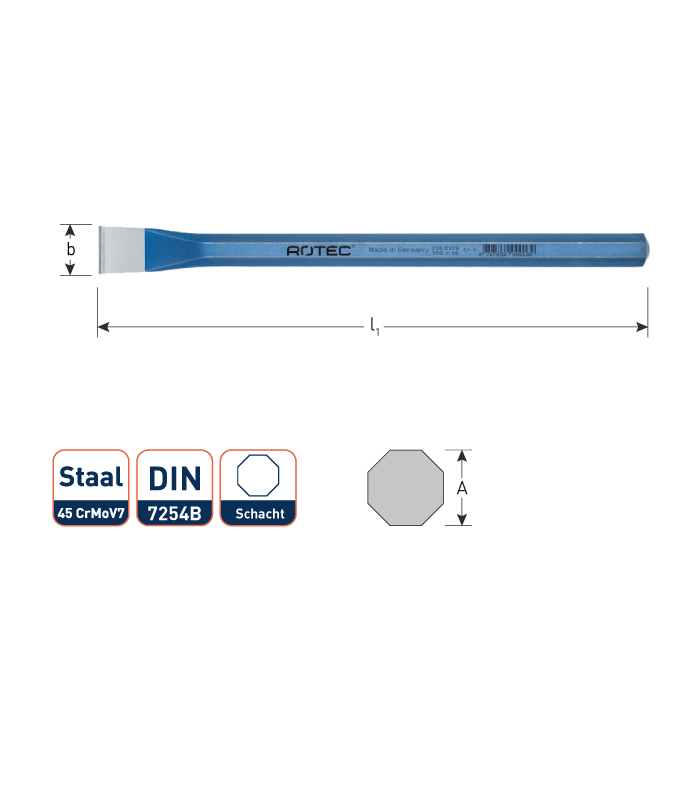 Breekbeitel 8-kantig DIN 7254-B  23x300 mm per 1