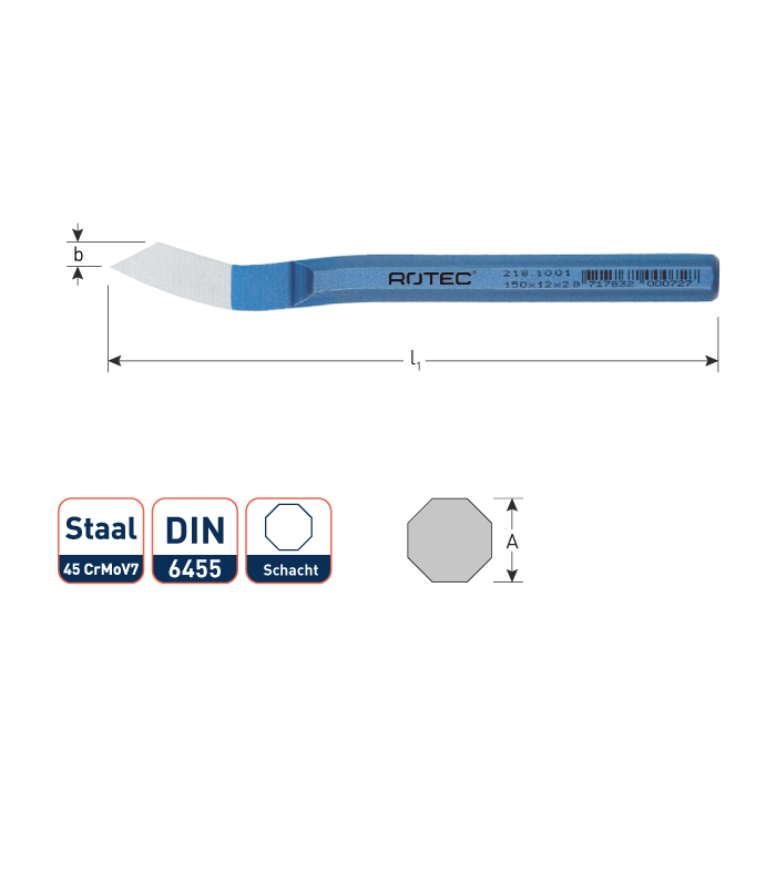 Groefbeitel 8 kantig DIN 6455  6x150 mm per 1