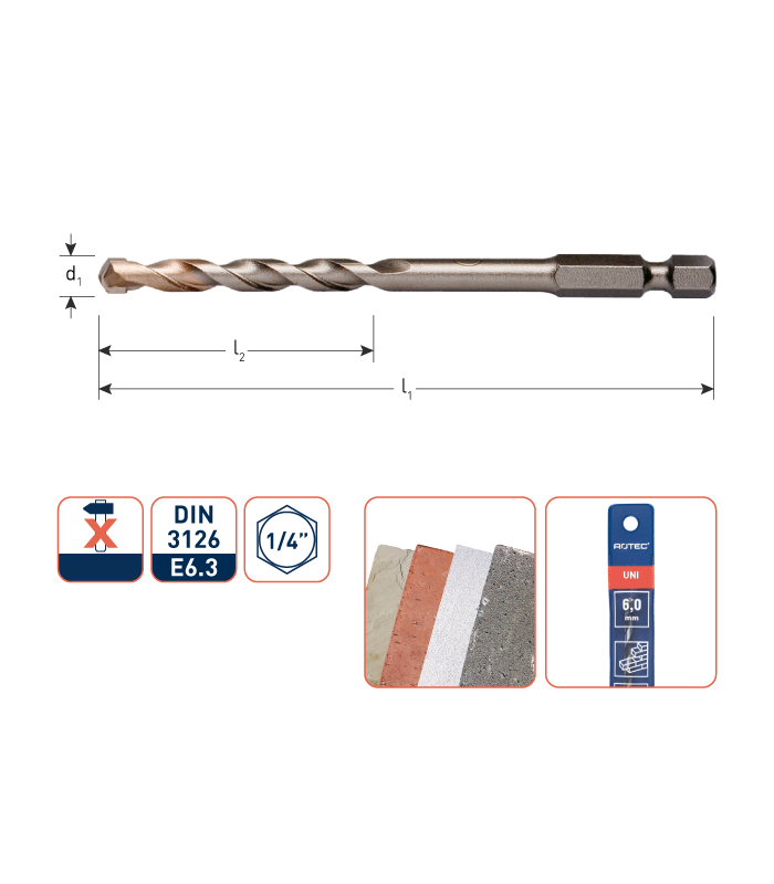 UNIDre-boor met 1/4 aansluiting  5,0x 50/105 mm...