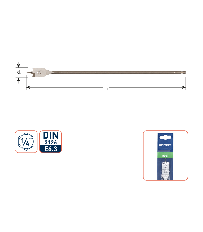 Speedboor met 1/4 bit-aansluiting  25,0x400 mm per 0