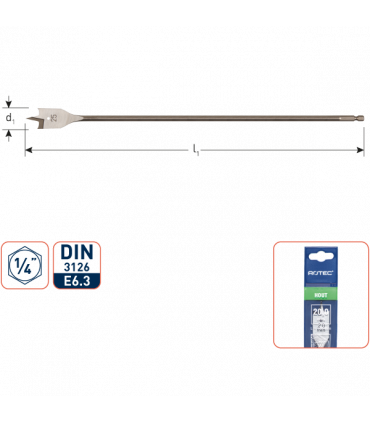 Speedboor met 1/4 bit-aansluiting  25,0x400 mm per 0