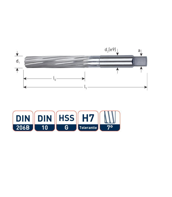 ROTEC HSS Handruimer DIN 206B H7   7,0 mm per 1