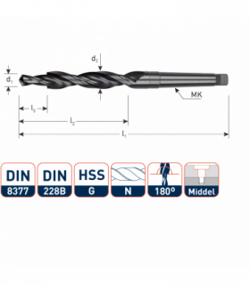 Werkö HSS MK-Meerfasenboor DIN 8377 180°  M16  26,0x17,5... 2
