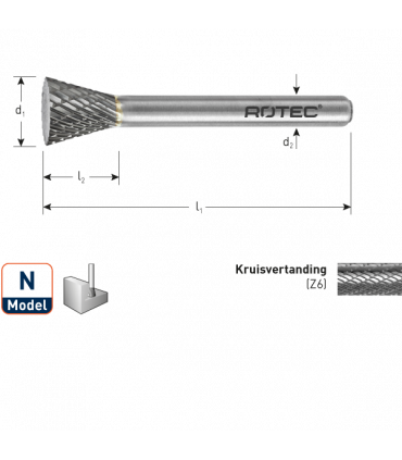 ROTEC HM-Stiftfrees, model N
Z6 / Kruisvertand / ø3x4x38xø3mm per 1