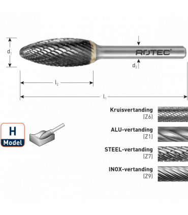 ROTEC HM-Stiftfrees, model H
Z6 / Kruisvertand / ø12,7x32x77xø6mm per 0