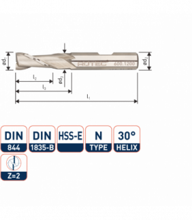 ROTEC HSS-E Spiebaanfrees, ongecoat, ø6,5
ø6,5x16x60xø8mm...