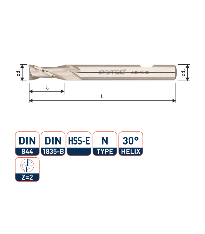 ROTEC HSS-E Spiebaanfrees, ongecoat, ø12...