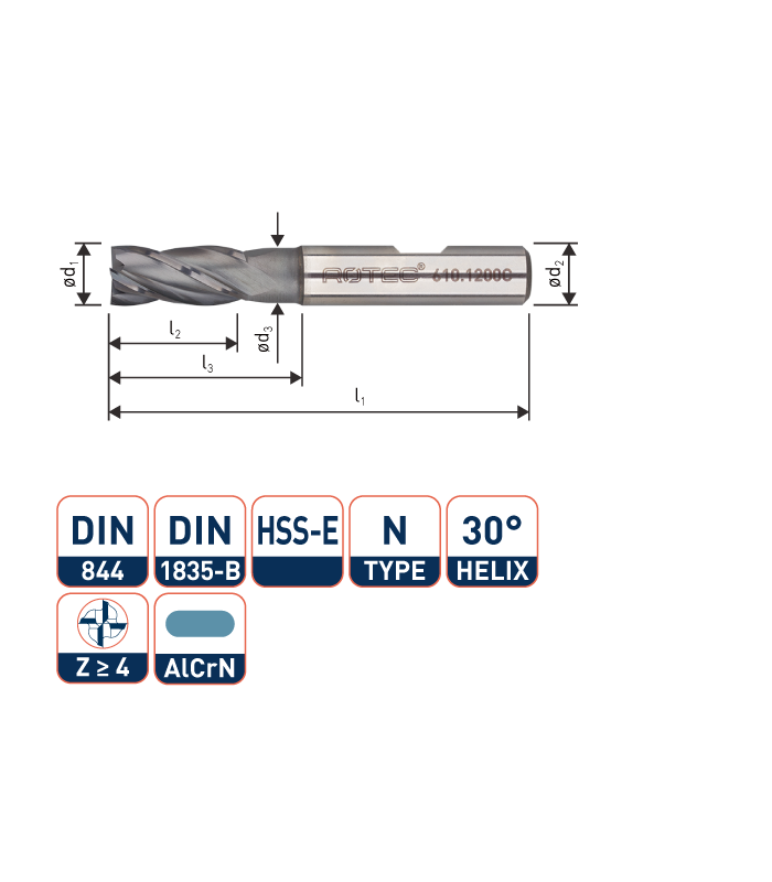 ROTEC HSS-E Vingerfrees, AlCrN-gecoat, ø5...
