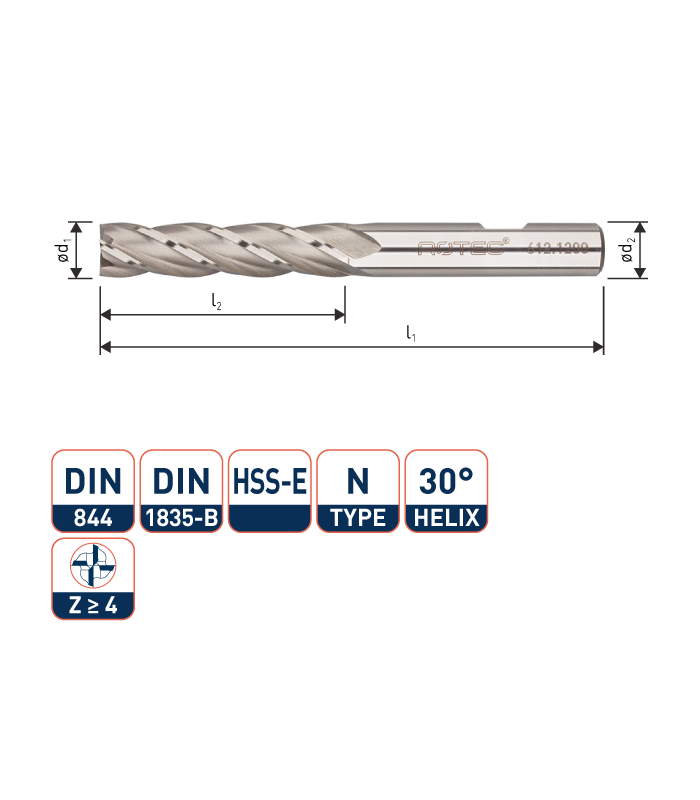 ROTEC HSS-E Vingerfrees, ongecoat, ø2
ø2x10x54xø6mm Z-4 / DIN 844-B / Lang
 per 0