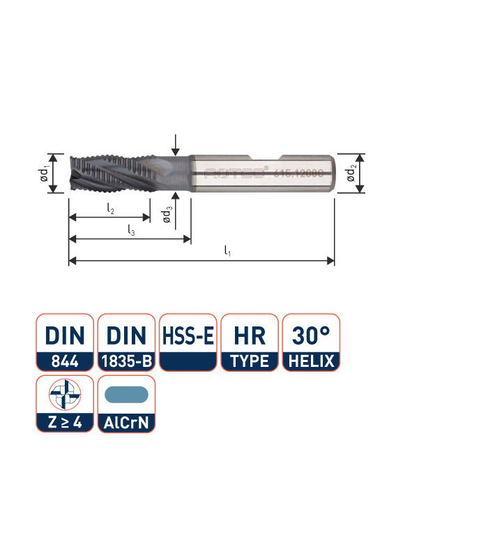 ROTEC HSS-E Ruwfrees, AlCrN-gecoat, ø18...