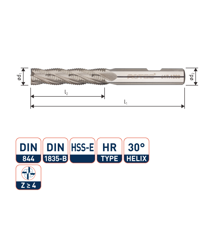 ROTEC HSS-E Ruwfrees, ongecoat, ø22...