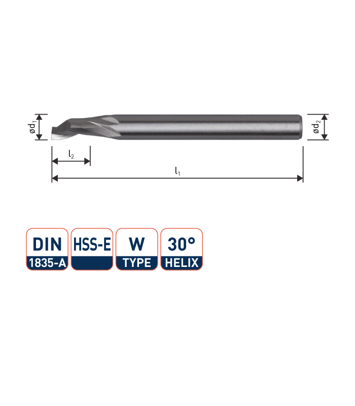 ROTEC HSS-E Eéntandsfrees, ongecoat, ø4
ø4x12x60xø8mm / Z-1
 per 0