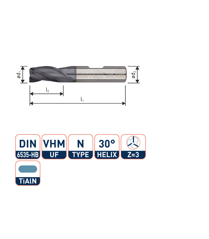 ROTEC VHM Universeelfrees, TiAlN-gecoat, ø10...