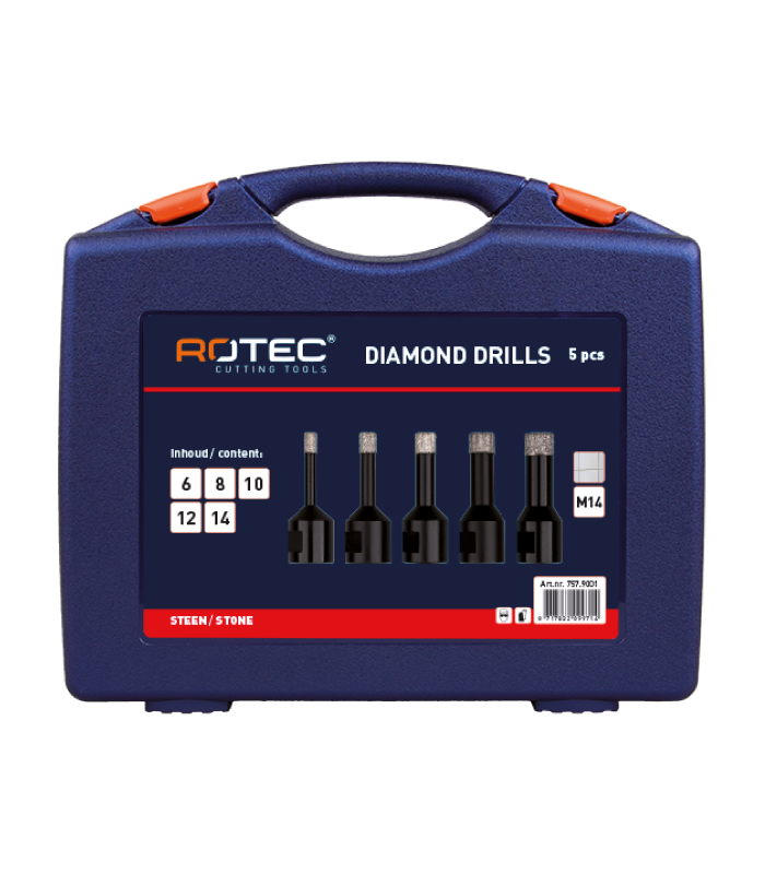 5 delige Diamanttegelborenset m14 5/6/8/10/12...