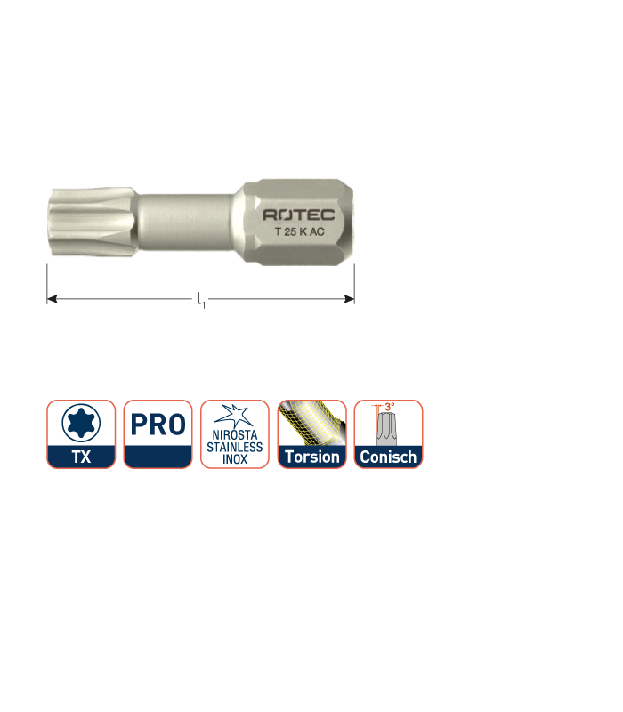 PRO Insertbit T 10 L-25mm C 6,3 Torsion Konisch...