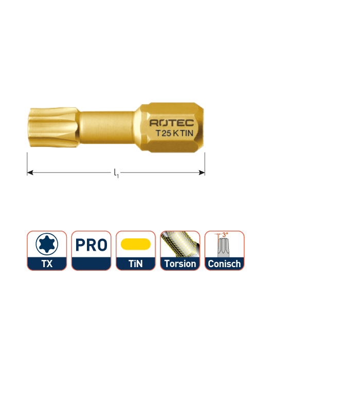 PRO Insertbit T 40 L-25mm C 6,3 Torsion Konisch...