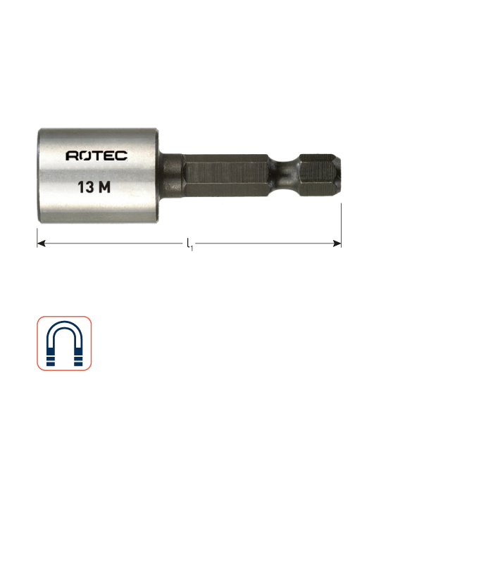 Magn. dopsleutel E 6,3 x 50mm  12,0mm per 1