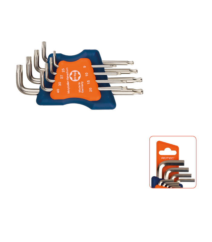 8 dlg.Inbussleutelset lang Torx T9 per 1