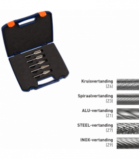 5-dlg. set stiftfrezen ø12,7mm, kruisvertand (Z6)
 1x...