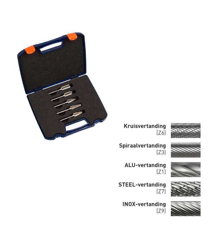 5-dlg. set stiftfrezen ø12,7mm, STEEL-vertand...